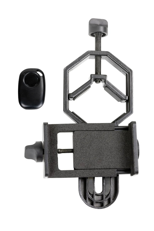Celestron Basic Smartphone Adapter DX with Bluetooth for connecting smartphones to telescopes or microscopes.