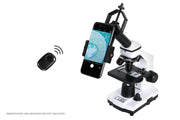 Celestron Basic Smartphone Adapter DX with Bluetooth connecting a smartphone to telescope for astrophotography.