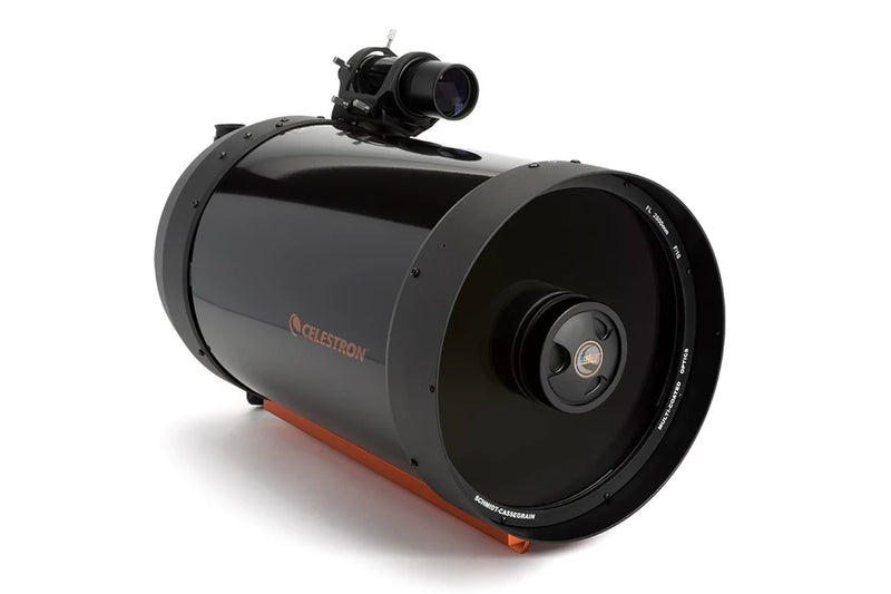 Celestron C11 SCT OTA Schmidt-Cassegrain reflector telescope on CGE dovetail mount, detailed view of optical tube assembly
