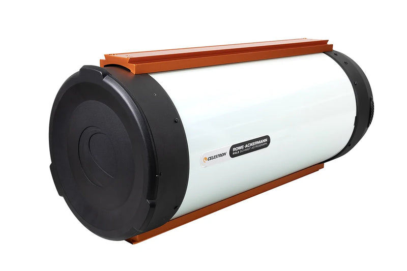 Celestron RASA 11" Rowe-Ackermann Schmidt Astrograph V2 OTA, Celestron Schmidt-Cassegrain telescope with sleek optical tube and mounting accessories.