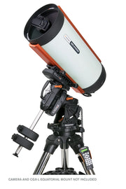 Celestron CGX 11-inch Rowe-Ackermann Schmidt Astrograph V2 reflecting telescope with sturdy mount and optical components visible.