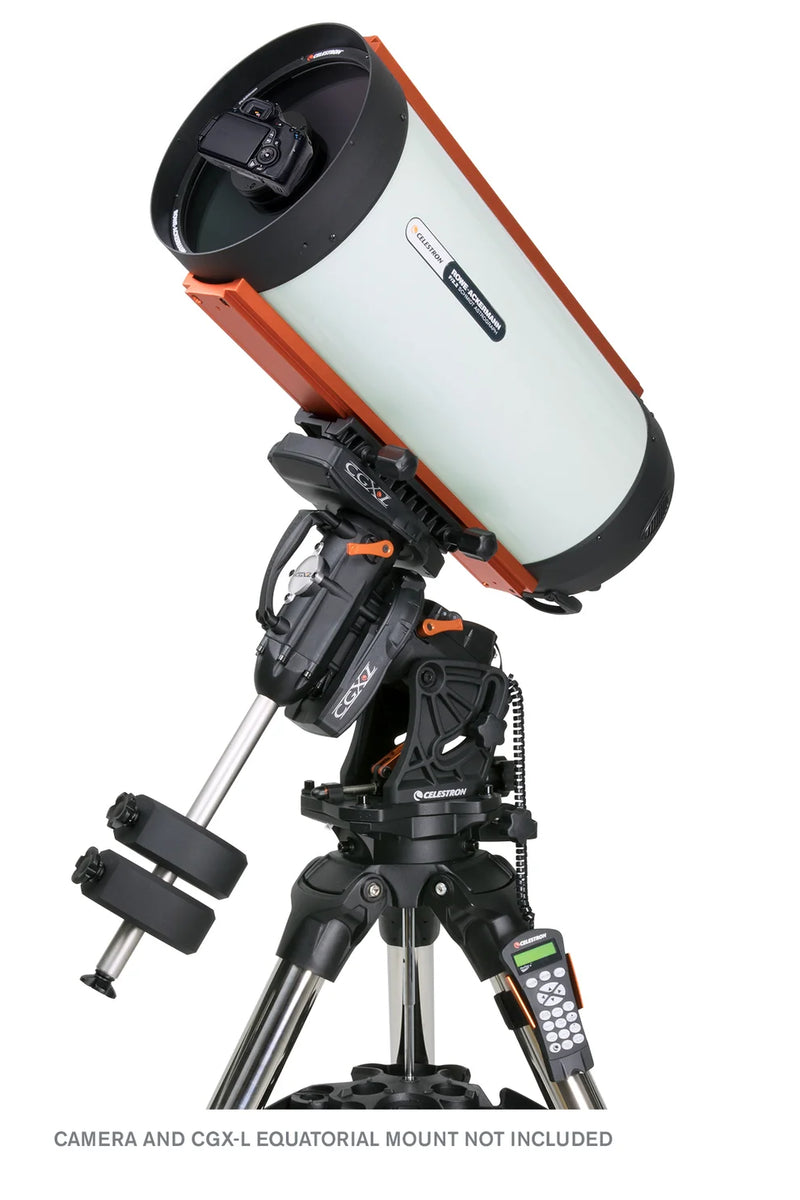 Celestron CGX 11-inch Rowe-Ackermann Schmidt Astrograph V2 reflecting telescope with sturdy mount and optical components visible.
