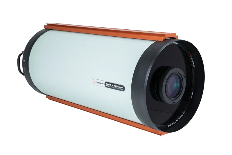 Celestron RASA 36cm Rowe-Ackermann Schmidt Astrograph V2 OTA with black optical tube and mounting accessories for astrophotography.