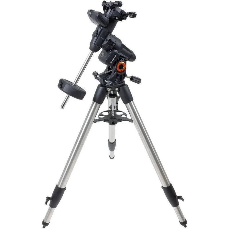 Celestron Advanced VX computerized mount with tripod, featuring control panel and sturdy metal frame for astrophotography.