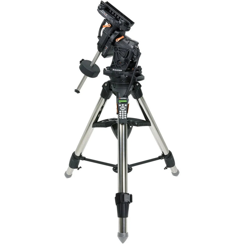 Celestron CGX-L computerized telescope mount with sturdy tripod for precise astrophotography and astronomy observations.