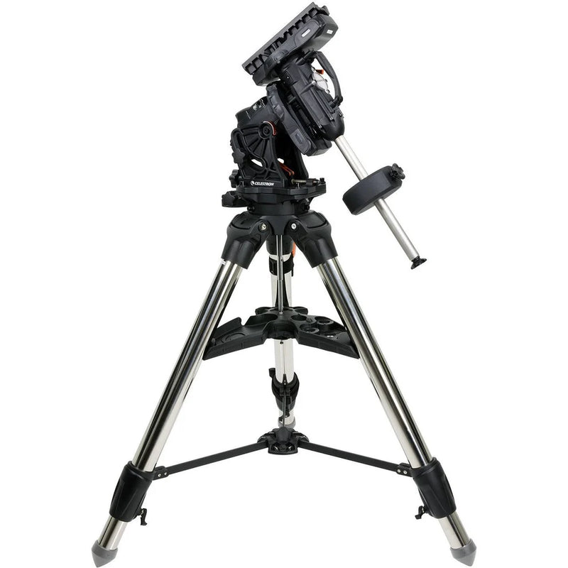 Celestron CGX-L computerized telescope mount with tripod, featuring control panel and sturdy support structure for astrophotography.