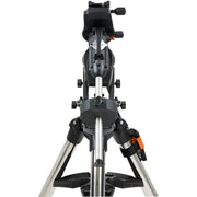 Celestron CGX-L computerized mount with tripod, showing the sturdy astrophotography mount setup with controls and mounting plate.