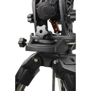 Celestron CGX-L computerized mount with tripod, showing the sturdy mount head and tripod legs for astrophotography and telescope setup.