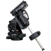 Celestron CGX-L computerized mount for telescopes, shown without tripod, with sleek design and control panel visible.