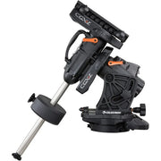 Celestron CGX-L computerized telescope mount without tripod, showcasing the sturdy mount with control motors and mounting plates.