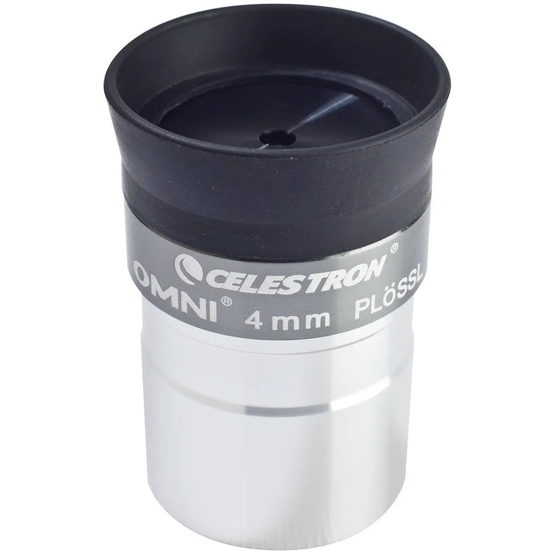 Celestron Omni 1.25-inch 4mm eyepiece for telescopes, showing the black metal barrel and lens element.