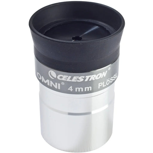Celestron Omni 1.25-inch 4mm eyepiece for telescopes, showing the black metal barrel and lens element.