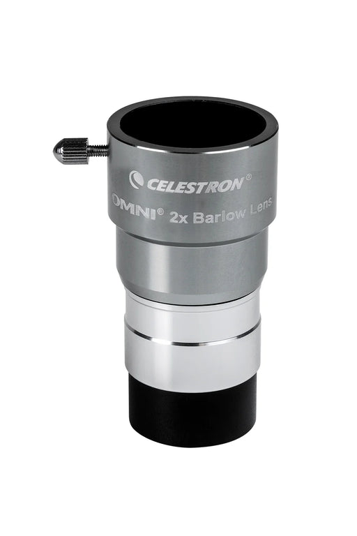 Celestron Omni 2x 1.25-inch Barlow lens for telescope eyepieces, enhancing magnification and image clarity during astronomy observations.