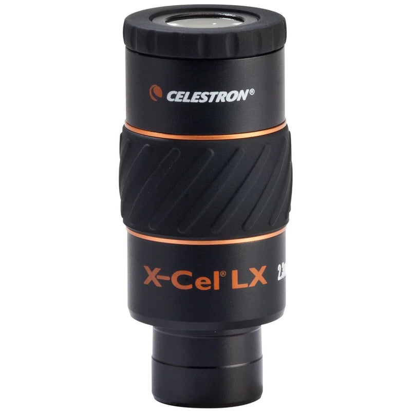 Celestron X-Cel LX 1.25-inch 2.3mm eyepiece for telescopes, showing the compact, high-quality optical instrument.