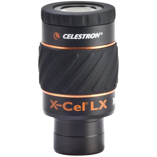 Celestron X-Cel LX 7mm 1.25-inch eyepiece for telescopes, showing the black eyepiece with focus ring and branding.