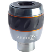 Celestron Luminos 2-inch 31mm eyepiece showing the wide lens and branding, designed for astronomical telescopes.
