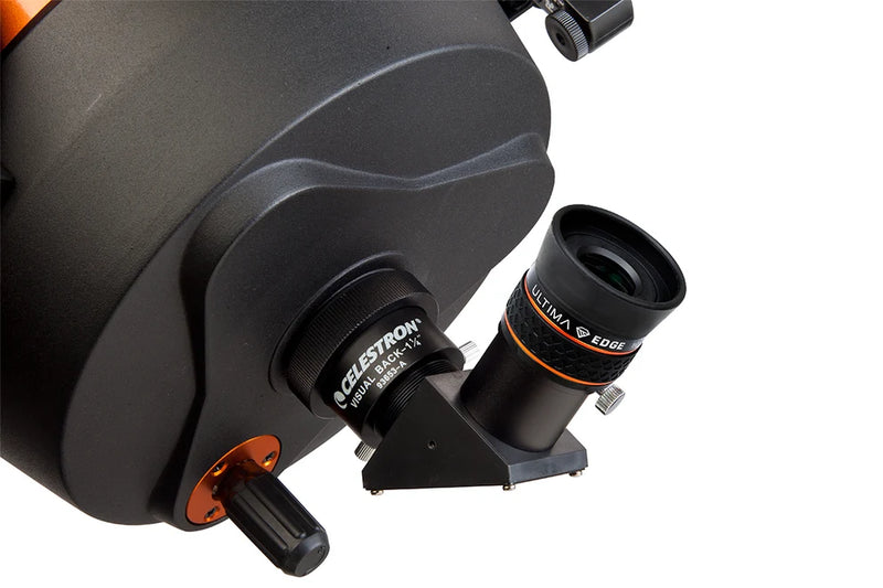 Celestron Ultima Edge 1.25-inch 10mm eyepiece for telescopes, showcasing the high-quality optical design and black metal body.
