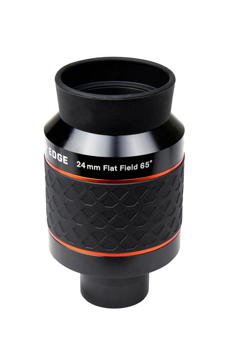 Celestron Ultima Edge 24mm 1.25-inch eyepiece for telescopes, showing the high-quality optical lens and focus ring.