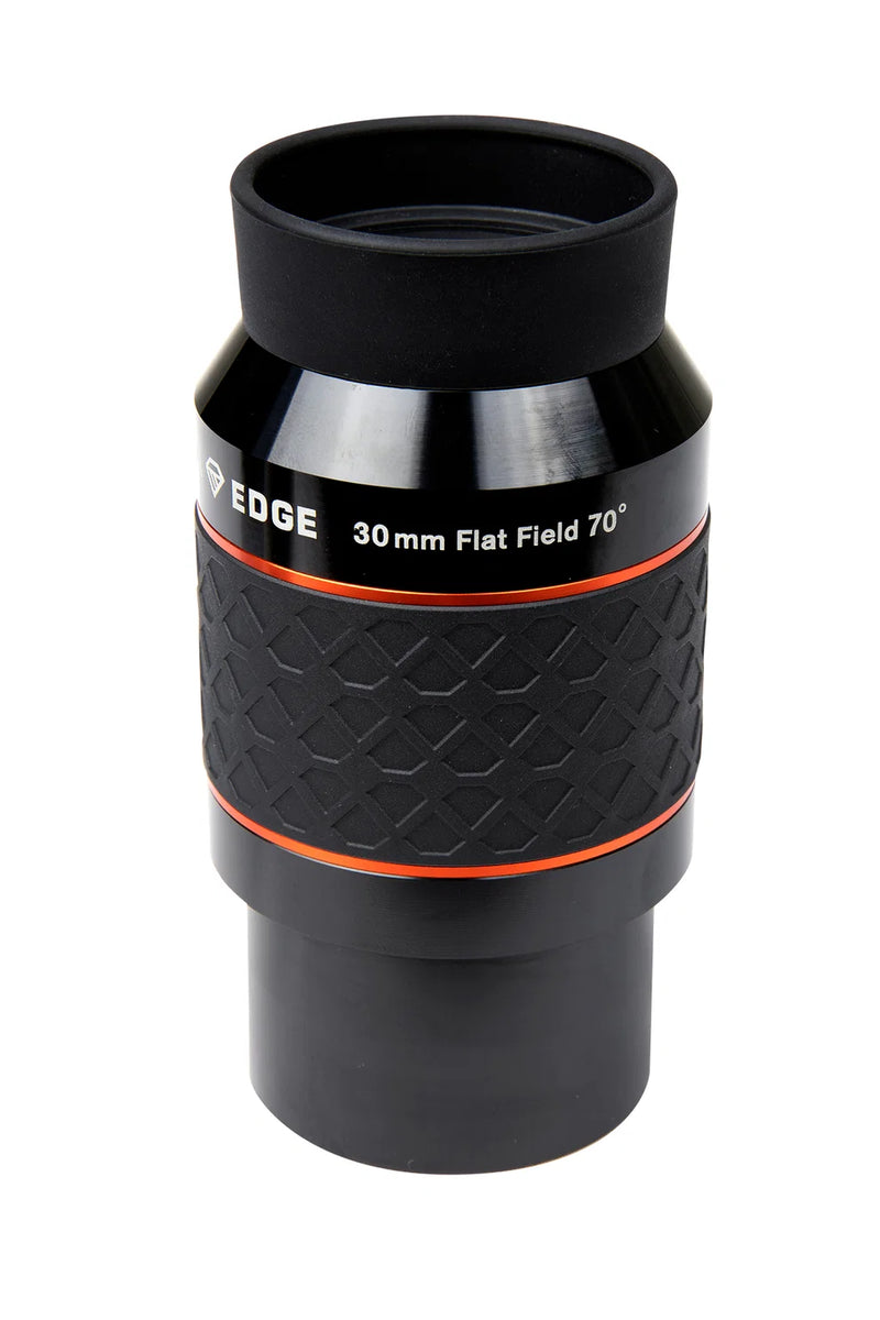 Celestron Ultima Edge 2-inch 30mm eyepiece for telescopes, with a wide lens and adjustable eye relief, designed for clear astronomical viewing.
