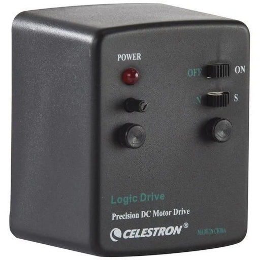 Celestron Motor Drive for AstroMaster and PowerSeeker telescopes mounted on a tripod, used for smooth motorized tracking.