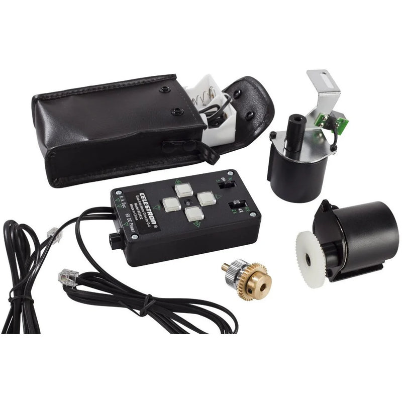 Celestron Motor Drive for CG-4 mounts, mounted on a telescope tripod, used for automatic tracking of celestial objects.