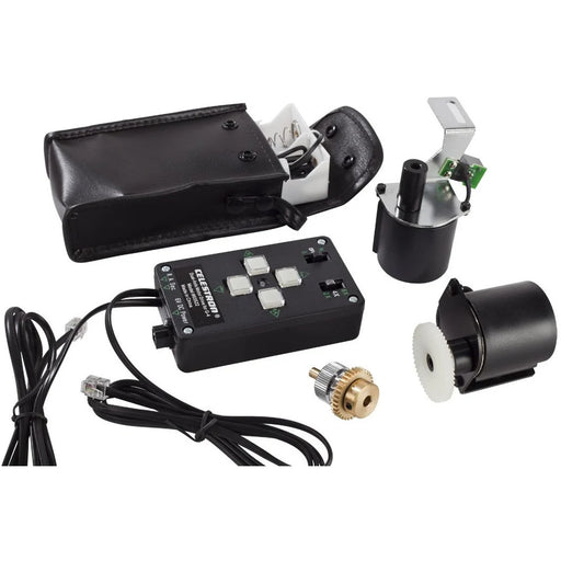 Celestron Motor Drive for CG-4 mounts, mounted on a telescope tripod, used for automatic tracking of celestial objects.