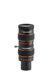 Celestron X-Cel LX 2x 1.25-inch Barlow lens for telescopes, showing the lens and barrel with branding on the eyepiece.