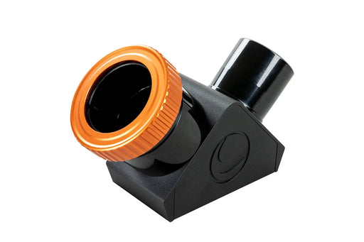 Celestron 1.25-inch dielectric mirror diagonal with twist-lock mechanism for telescope accessories, enhancing viewing clarity.