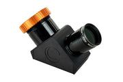 Celestron 1.25-inch dielectric mirror diagonal with twist-lock mechanism for telescope accessories, showing the mirror and twist-lock features.