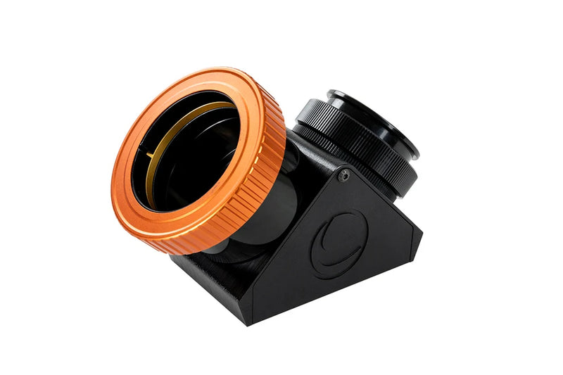 Celestron 2-inch dielectric mirror diagonal with twist-lock mechanism for telescope accessories, high-reflectivity optical component.