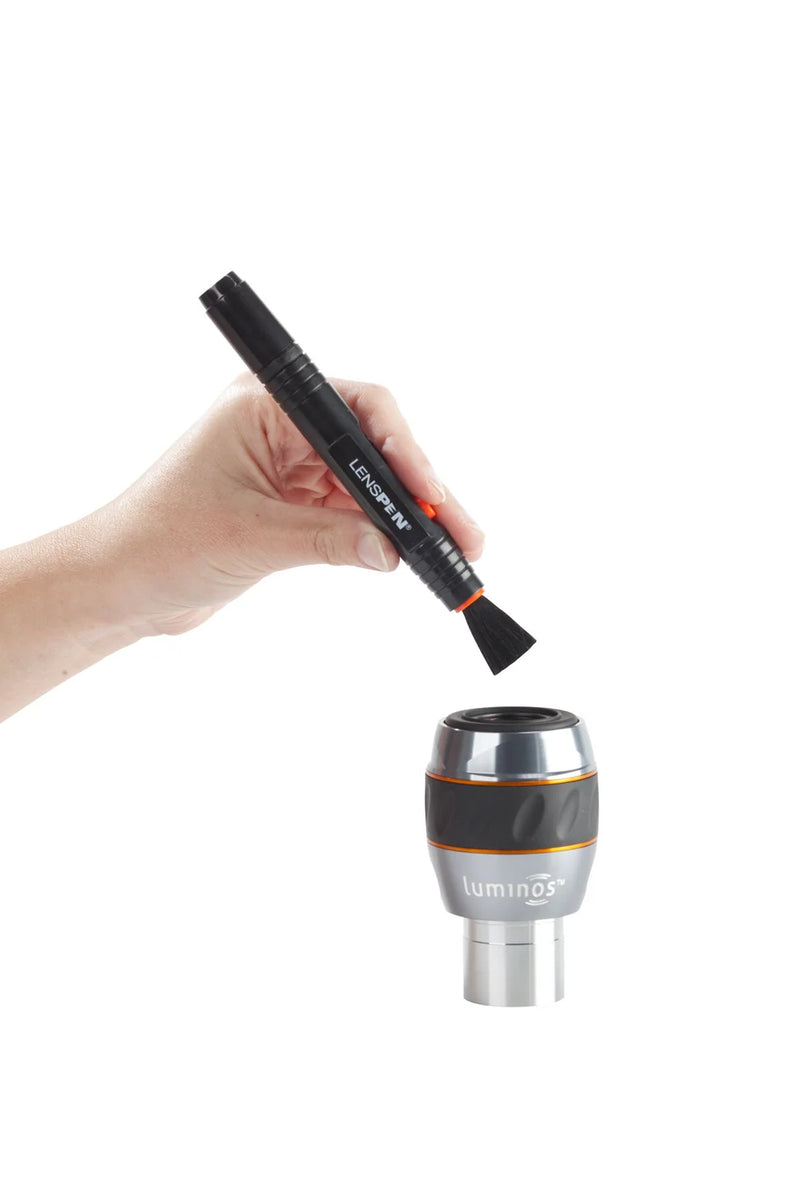 Celestron LensPen optics cleaning tool with retractable brush and carbon cleaning tip, designed for camera and telescope lenses