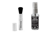 Celestron Deluxe Lens Cleaning Kit with microfiber cloths, cleaning solution, and brushes for telescope and camera lens maintenance
