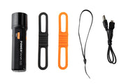 Celestron PowerTank Glow 5000 red flashlight and portable charger with LED light and power outlet for outdoor use.