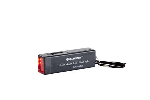 Celestron Night Vision Red Flashlight, a compact accessory with a red LED light for astronomy and outdoor use.