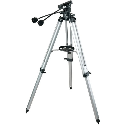 Celestron heavy-duty alt-azimuth tripod mount with sturdy metal legs and adjustable height for telescopes and optical devices.