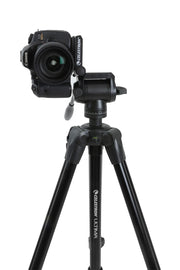 Celestron Ultima Pan Tilt Head Tripod for telescope mounts, featuring adjustable legs and a secure mounting head for stable positioning.