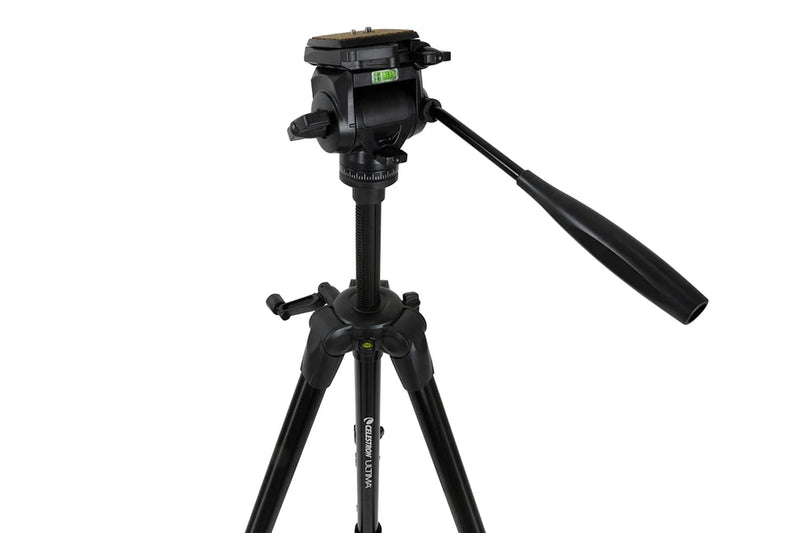 Celestron Ultima tripod with pan-tilt head for precise telescope mounting and stability during astronomical observations.