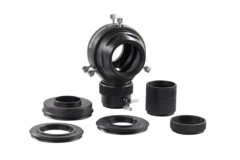 Celestron Deluxe Off-Axis Guider for astrophotography, featuring precise alignment and adjustable components.