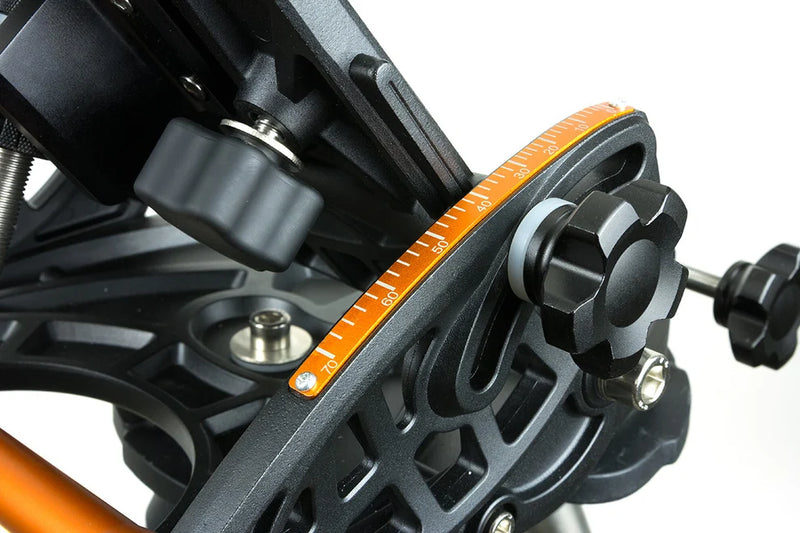 Celestron NexStar Evolution wedge mounted on a telescope mount for precise astrophotography alignment and stability.