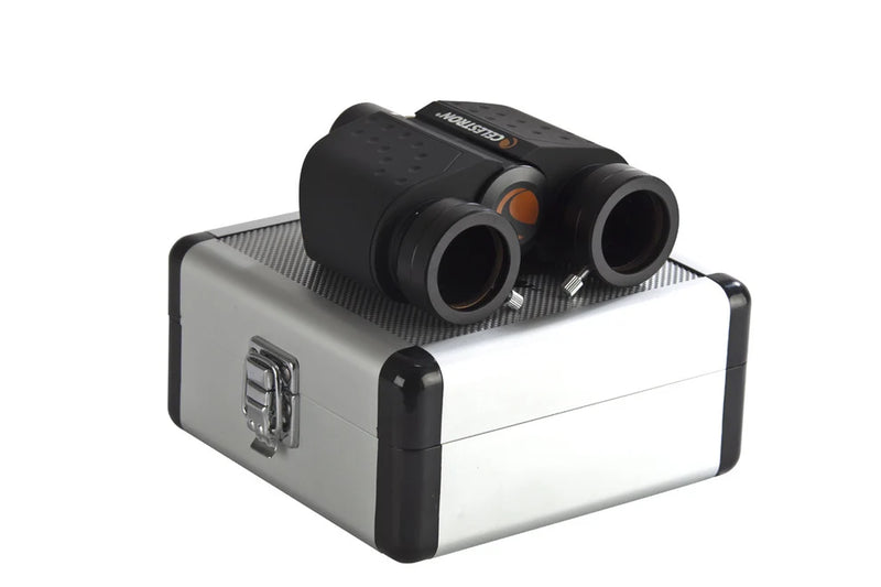 Celestron Stereo Binocular Viewer showing adjustable eyepieces and optical lenses for enhanced viewing experiences.