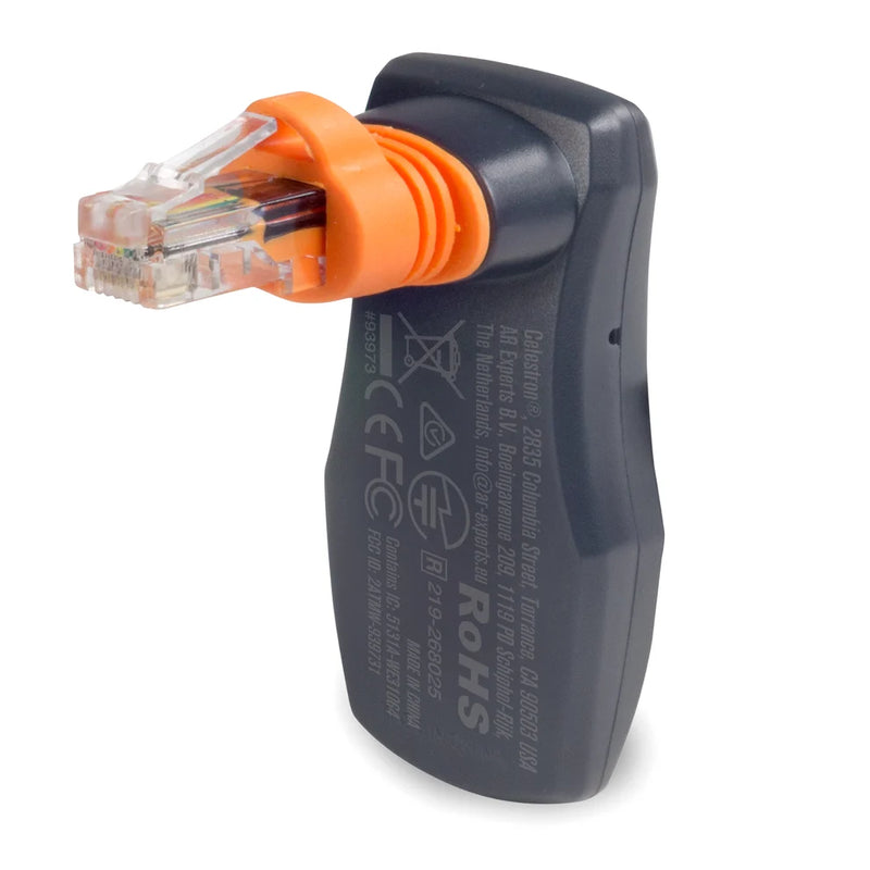 Celestron SkyPortal WiFi module for telescope accessories, featuring a compact black device with connection ports and indicator lights.