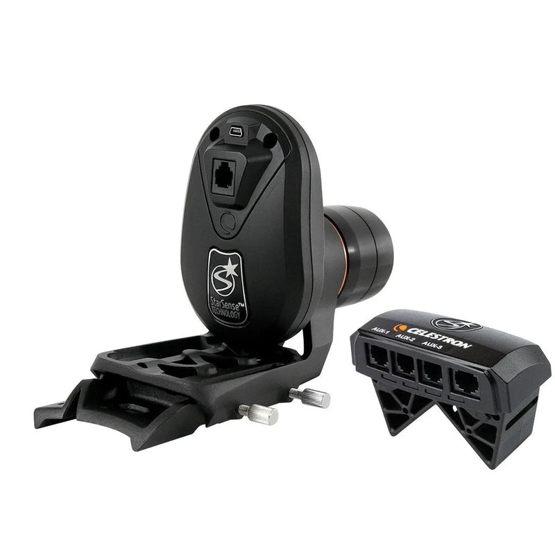 Celestron StarSense AutoAlign accessory for Sky-Watcher SynScan telescopes, featuring a compact sensor and calibration cable.