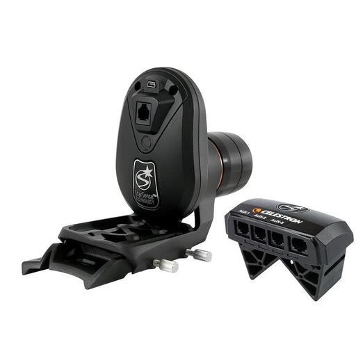 Celestron StarSense AutoAlign accessory for Sky-Watcher SynScan telescopes, featuring a compact sensor and calibration cable.