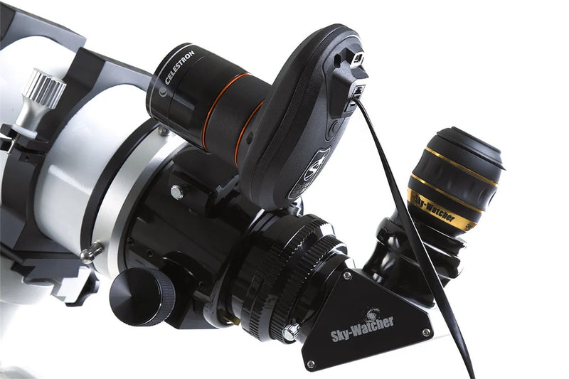 Celestron StarSense AutoAlign accessory for Sky-Watcher SynScan telescopes, showing the device with connection ports and mounting components.