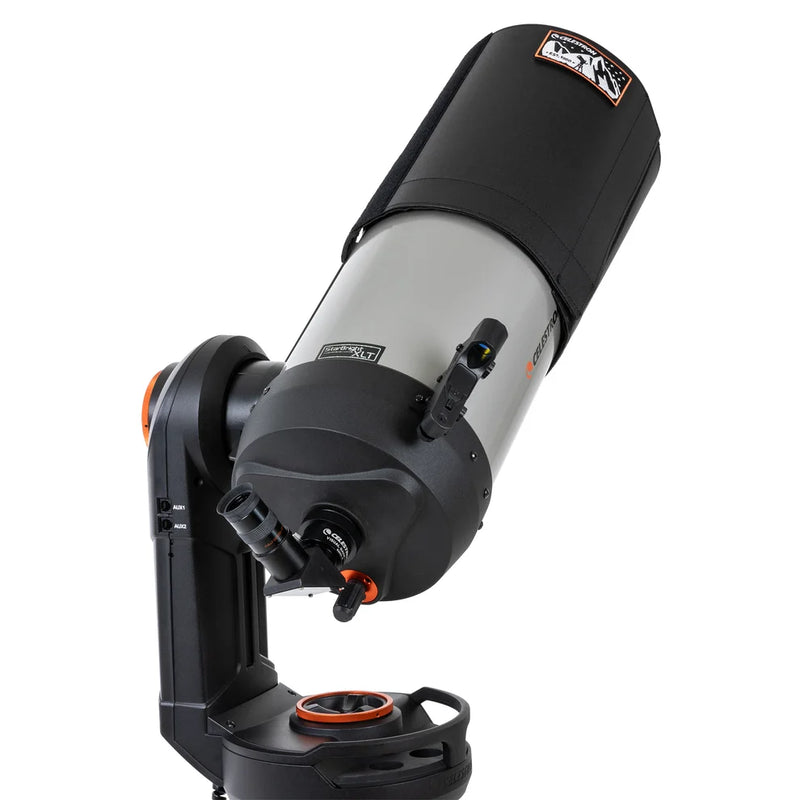 Celestron Deluxe Flexible Dew Shield for 6 to 8-inch telescopes, accessory in black with flexible design and brand logo.