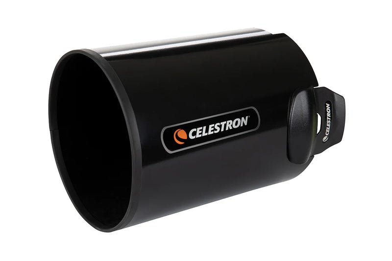 Celestron 6-inch aluminum dew shield and cap for telescope accessories, designed to protect against dew buildup.