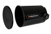 Celestron 8-inch aluminum dew shield with cover cap, accessory for telescope protection and dew prevention.
