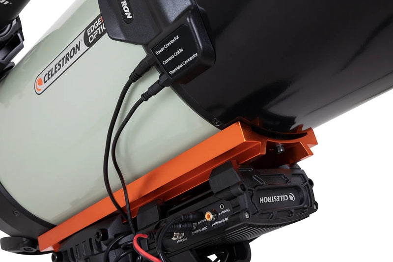 Celestron 8-inch aluminum dew shield with cover cap, outdoor astronomy accessory for telescope protection and dew prevention.