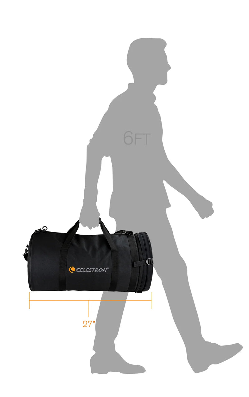 Celestron padded soft case for 11-inch OTAs telescope, black protective carrying bag with zipper and handle for easy transport.
