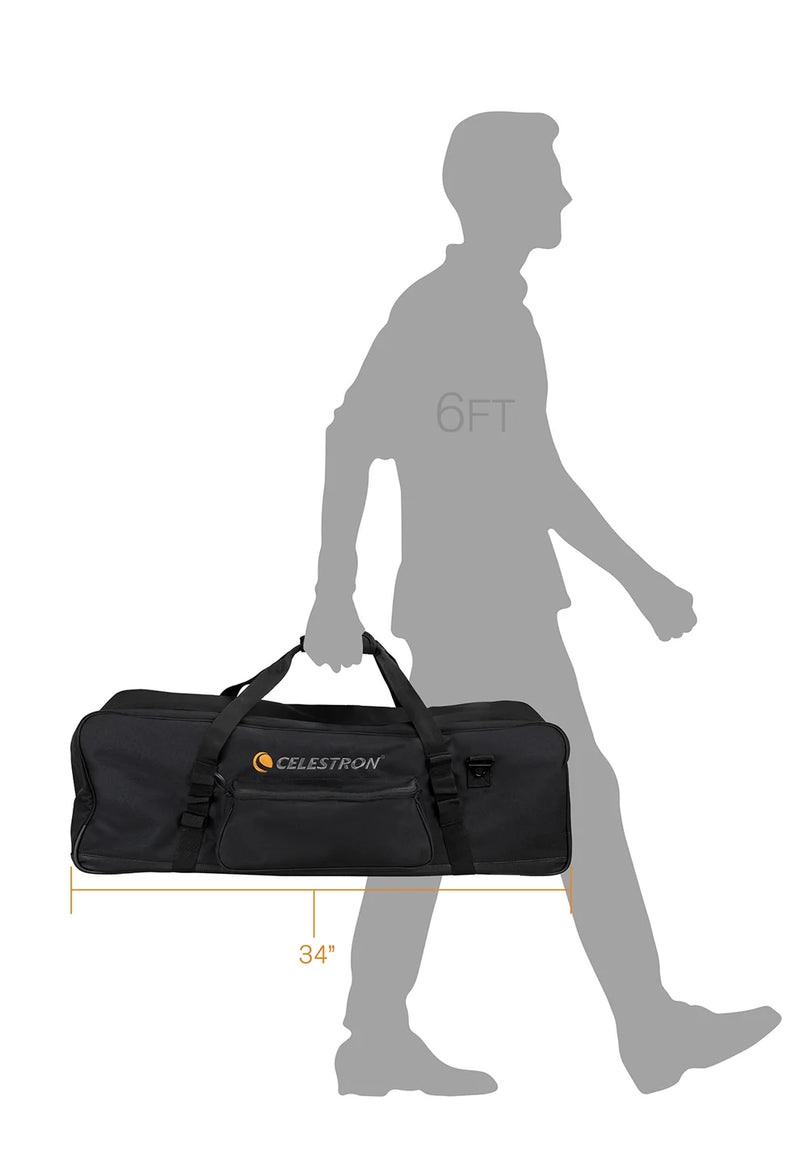 Celestron small/medium tripod soft case in black, designed to fit 34-inch tripods for easy storage and protection.